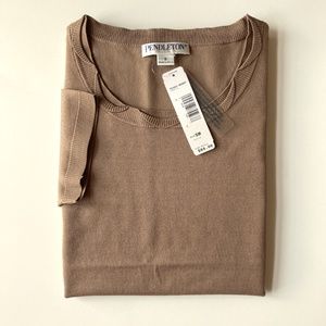 NWT Pendleton Silk Suit Sweater Short Sleeves Size SP Sable Brown Scallop Crew